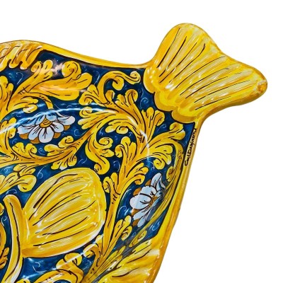Plate tray med flödesform Keramisk fisk av Caltagirone botten Blå och Bloddekoration - mäter 40x30 cm - 