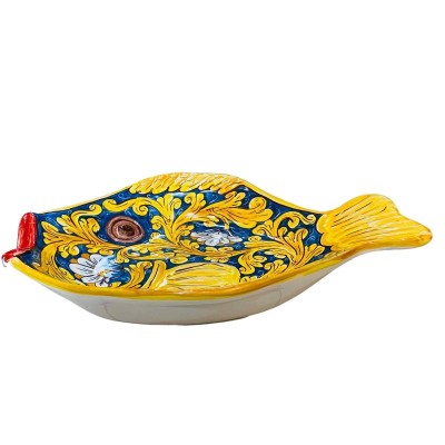 Plate tray med flödesform Keramisk fisk av Caltagirone botten Blå och Bloddekoration - mäter 40x30 cm - 