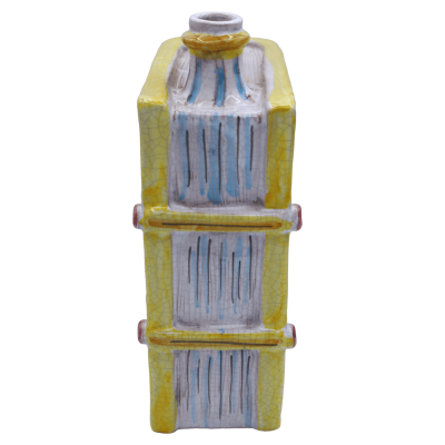 Botella libro en cerámica Caltagirone, relieve y decoración barroca con efecto Craquelé, h 20 cm x ancho 15 cm aprox. MO