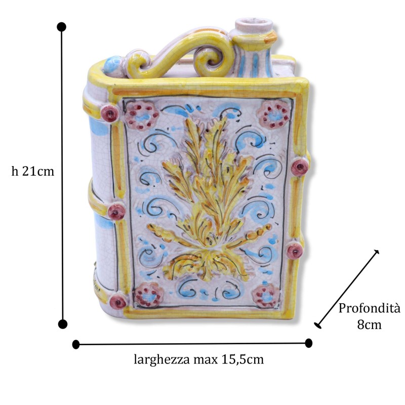 Borraccia Ceramic bok Caltagirone, dekorerad i lättnad och barock med Craquelé effekt, h 20 cm x bredd 15 cm ca. Mod RP 
