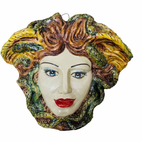 Figures mythologiques, tête de Méduse en céramique de Caltagirone - Dimensions 28 h23 cm - 