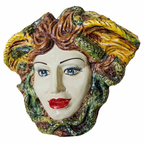Mythologische Figuren, Medusa-Kopf aus Caltagirone-Keramik – Maße 28 h23 cm -  2