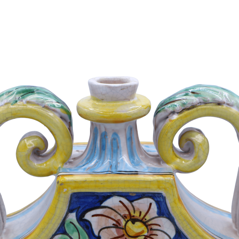 Gourde Fiasco en céramique de Caltagirone, décor en relief et baroque effet Craquelé, h 30 cm x largeur environ 25 cm. M
