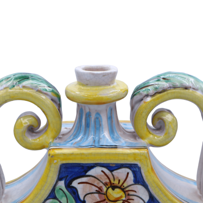 Botella Fiasco en cerámica Caltagirone, relieve y decoración barroca con efecto Craquelé, h 30 cm x ancho 25 cm aprox. M