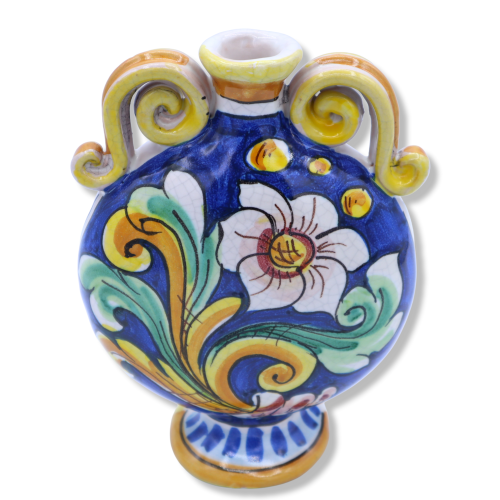 Bottle Fiaschetta keramic Caltagirone, baroque decoratie met Craquelé effect, 20 cm width 15 cm approx. Mod RP - 