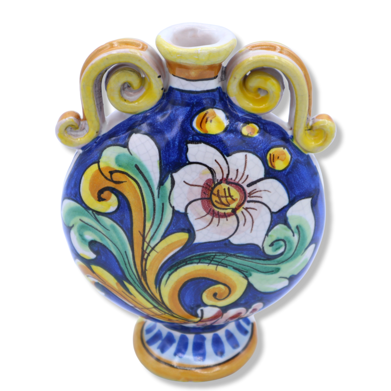 Borraccia Fiaschetta in ceramica Caltagirone, decoro barocco con effetto Craquelé, h 20 cm x larghezza 15 cm ca. Mod RP 