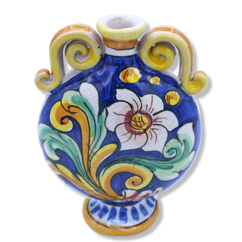 Flask bottle in Caltagirone ceramic, baroque decoration with Craquelé effect, h 20 cm x width 15 cm approx. RP mod - 