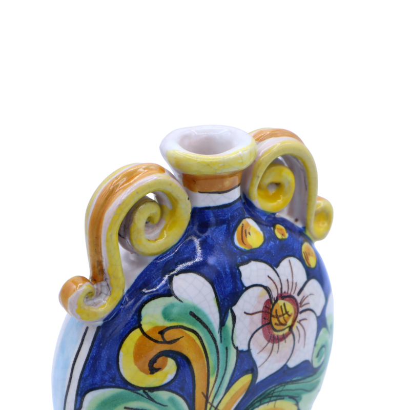 Flask bottle in Caltagirone ceramic, baroque decoration with Craquelé effect, h 20 cm x width 15 cm approx. RP mod - 
