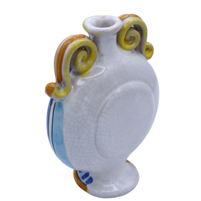 Flask bottle in Caltagirone ceramic, baroque decoration with Craquelé effect, h 20 cm x width 15 cm approx. RP mod - 