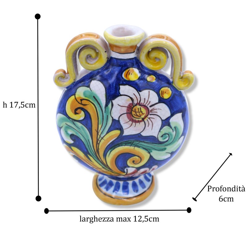 Flask bottle in Caltagirone ceramic, baroque decoration with Craquelé effect, h 20 cm x width 15 cm approx. RP mod - 