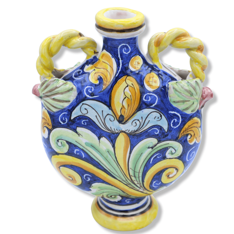 Borraccia Fiaschetta in ceramica Caltagirone, decoro barocco con effetto Craquelé, h 25 cm x larghezza 20 cm ca. Mod RP 