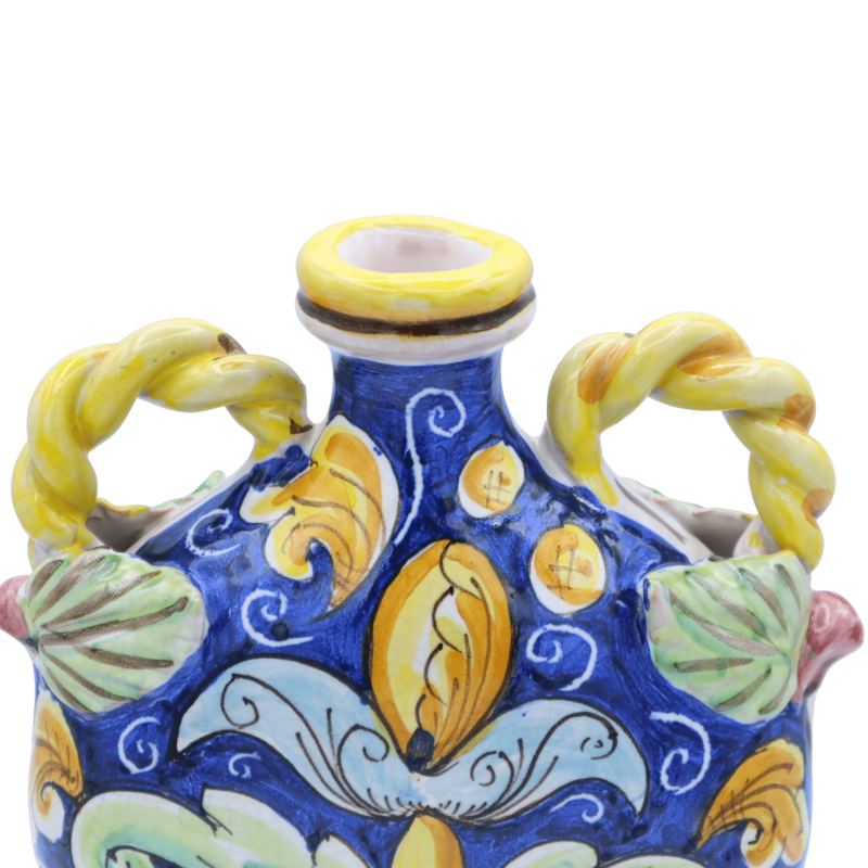 Borraccia Fiaschetta in ceramica Caltagirone, decoro barocco con effetto Craquelé, h 25 cm x larghezza 20 cm ca. Mod RP 