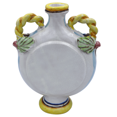 Borraccia Fiaschetta in ceramica Caltagirone, decoro barocco con effetto Craquelé, h 25 cm x larghezza 20 cm ca. Mod RP 