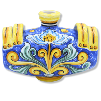 Borraccia Botte w ceramice Caltagirone, dekoracja barokowa z reliefami i efektem Craquelé, h 15 cm szerokości 20 cm. Mod