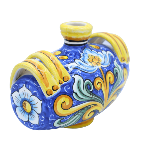 Borraccia Botte in ceramica Caltagirone, decoro barocco con rilievi ed effetto Craquelé, h 15 cm x larghezza 20 cm ca. M 2