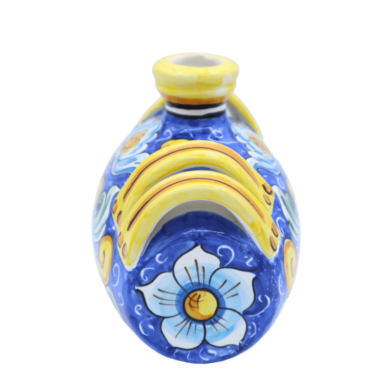 Borraccia Botte w ceramice Caltagirone, dekoracja barokowa z reliefami i efektem Craquelé, h 15 cm szerokości 20 cm. Mod