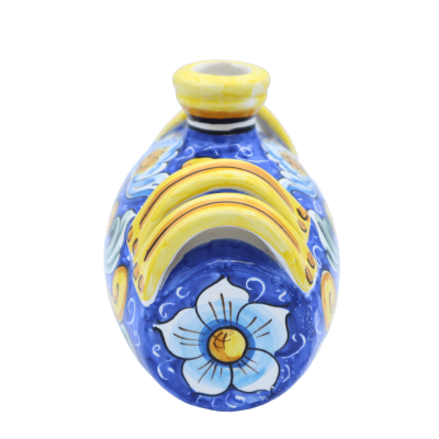 Borraccia Botte w ceramice Caltagirone, dekoracja barokowa z reliefami i efektem Craquelé, h 15 cm szerokości 20 cm. Mod
