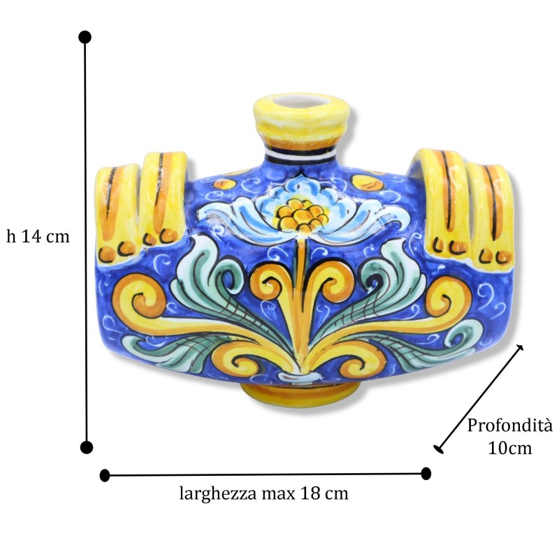 Borraccia Botte w ceramice Caltagirone, dekoracja barokowa z reliefami i efektem Craquelé, h 15 cm szerokości 20 cm. Mod