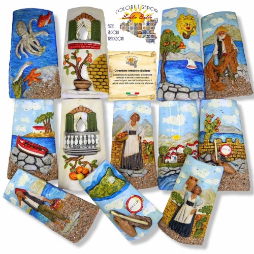 Ceramica Siciliana tegel met opluchting, H 20 cm beschikbaar met verschillende decoraties, Mod MB MB - 