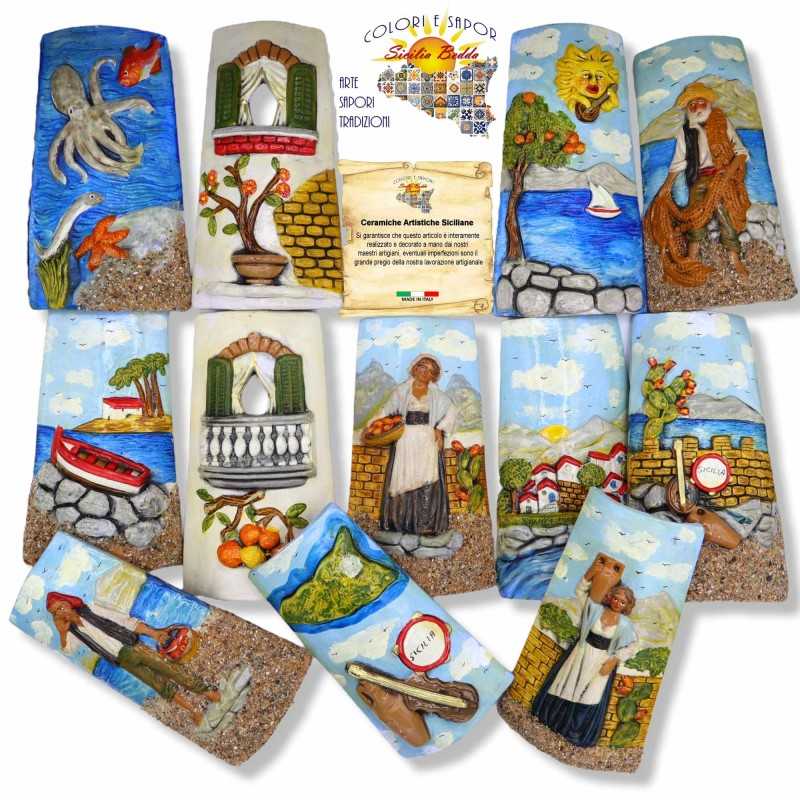 Ceramica Siciliana kakel med lättnader, h 20 cm, tillgängliga med olika dekorationer - Mod MB - 
