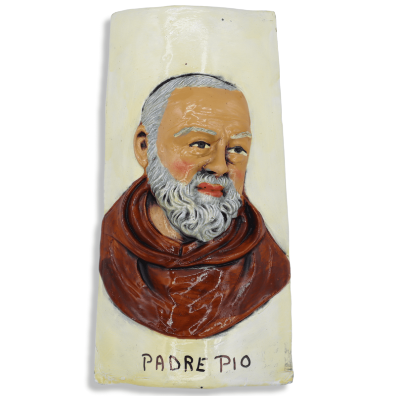Sizilianische Keramikfliese mit Darstellung von Padre Pio, H 20 cm – Mod MB - 