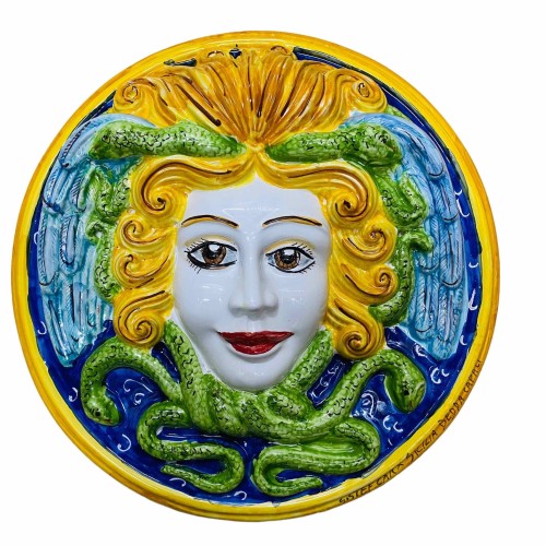 Mitologiska figurer, Medusa Siciliansk keramisk skiva - Mäter ca cm 35 - 