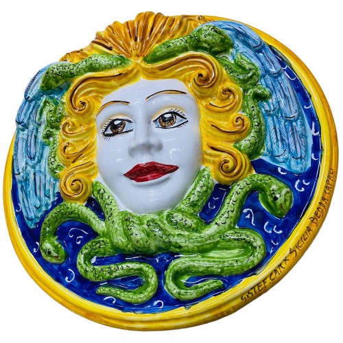 Mitologiska figurer, Medusa Siciliansk keramisk skiva - Mäter ca cm 35 -  2