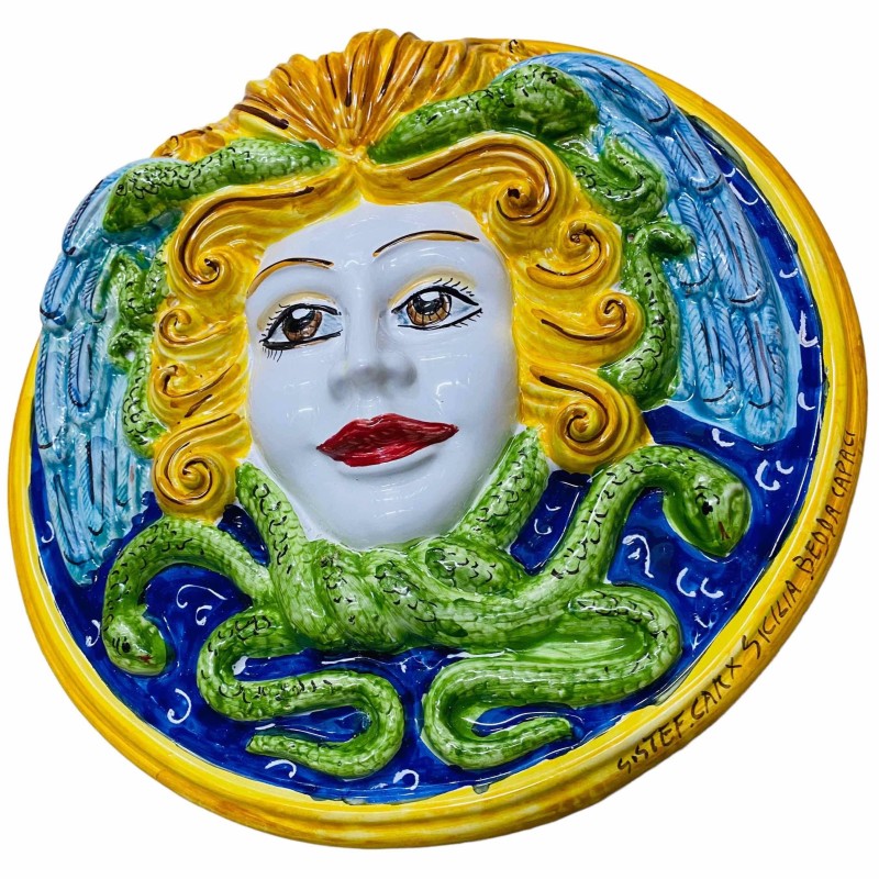 Figuras mitológicas, disco Medusa de cerámica siciliana - Mide unos 35 cm de diámetro - 