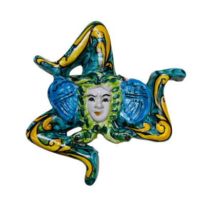 Trinacria em cerâmica siciliana decorada à mão, várias cores - mede 14 cm - 