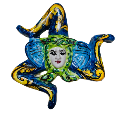 Trinacria in hand-decorated Sicilian ceramic, various colors - measures 14 cm - 