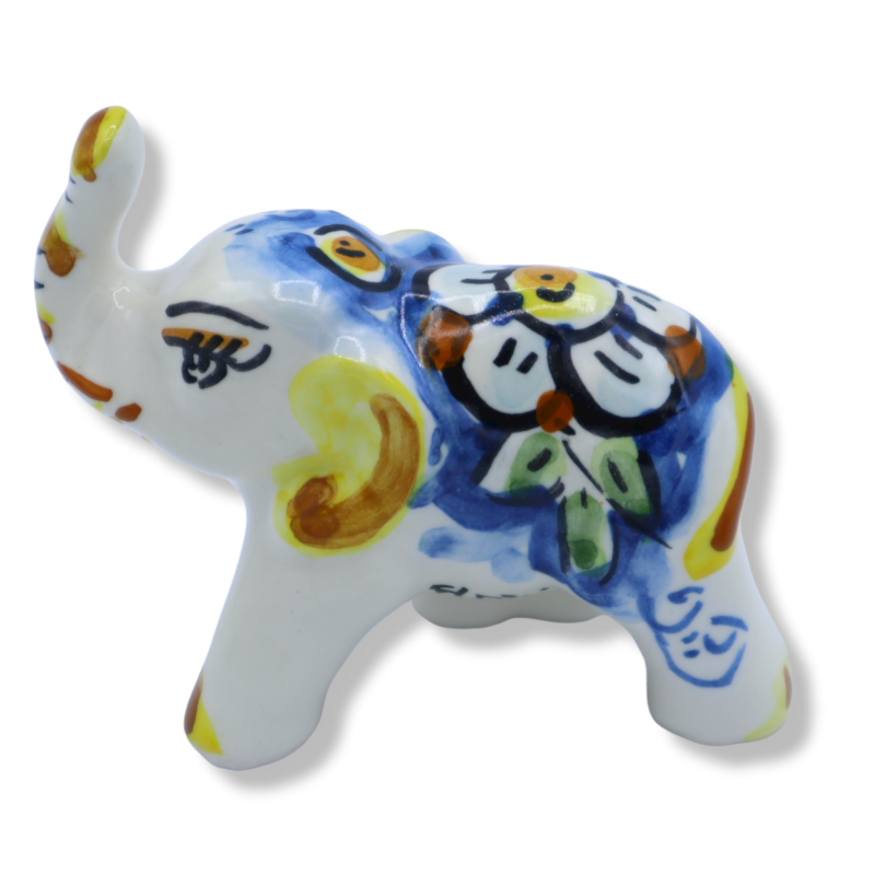Éléphant en céramique de Caltagirone, environ 7 cm de hauteur. Décoration et couleur aléatoires - 