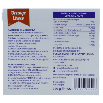 Mandorla Pastries Chocolate Orange 250gg - 