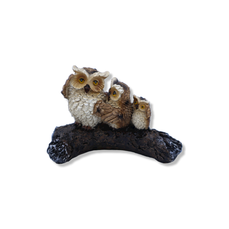 Trio di Gufi su Ramo in resin, 7 cm width 10 cm approx. - 