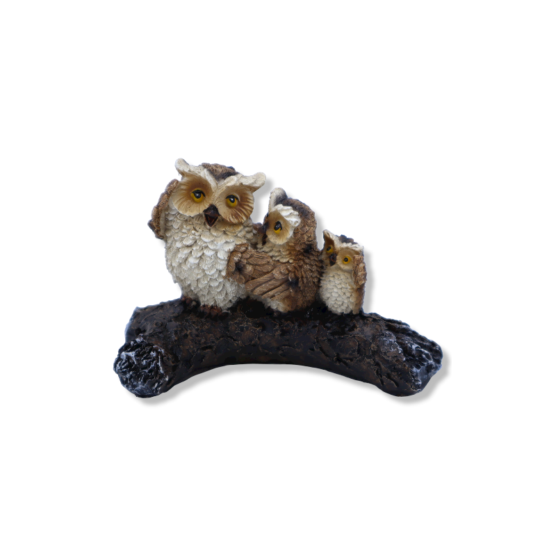 Trio of Owls on Branch in resin, h 7 cm x width 10 cm approx. - 