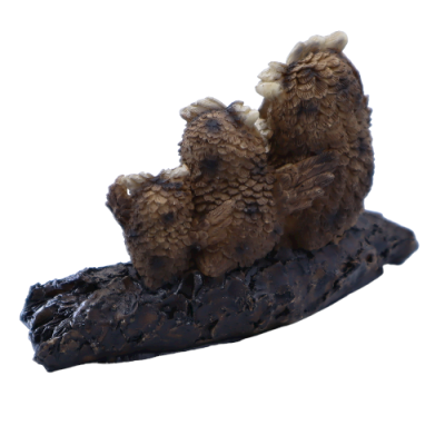 Trio di Gufi su Ramo in resin, 7 cm width 10 cm approx. - 
