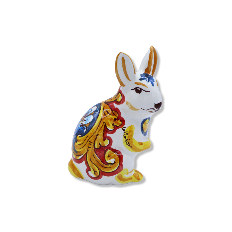 Standing rabbit in Caltagirone ceramic, baroque decoration - Dimensions approx. h14x10x7 cm. Mod TD - 