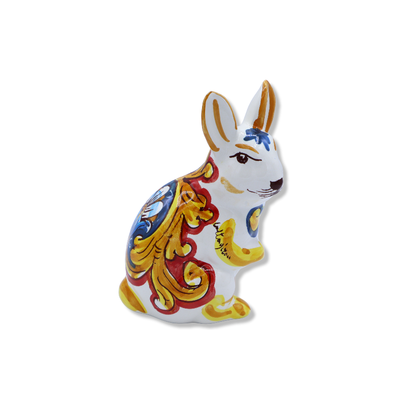 Stehender Hase aus Caltagirone-Keramik, barocke Dekoration – Maße ca. H14x10x7 cm. TD-Mod - 