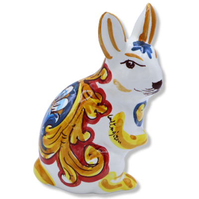 Stehender Hase aus Caltagirone-Keramik, barocke Dekoration – Maße ca. H14x10x7 cm. TD-Mod - 