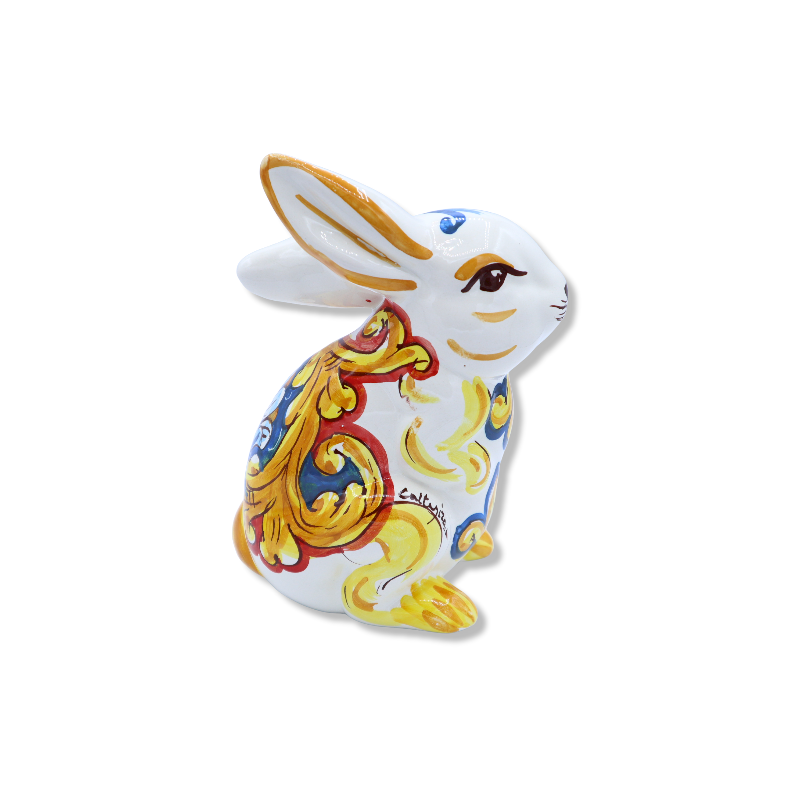 Large standing rabbit in Caltagirone ceramic, baroque decoration - Dimensions approx. h20x15x10 cm. Mod TD - 