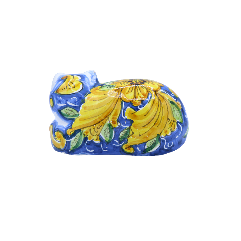 Katt ligger i fin siciliansk keramisk hand dekorerad - Åtgärder om 23x13x11 cm ca. Mod Mod - 