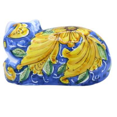 Katt ligger i fin siciliansk keramisk hand dekorerad - Åtgärder om 23x13x11 cm ca. Mod Mod - 