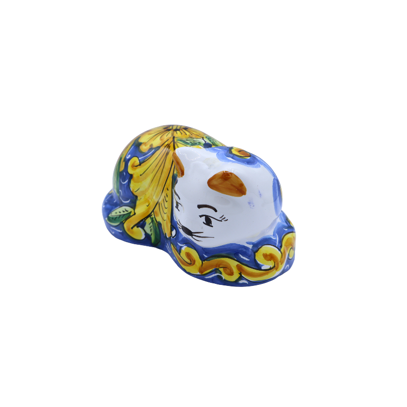 Katt ligger i fin siciliansk keramisk hand dekorerad - Åtgärder om 23x13x11 cm ca. Mod Mod - 