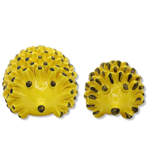 Sizilianischer Igel aus Keramik, von Hand gefertigt und dekoriert, gelber Hintergrund, verschiedene Größen, Mod NL - 