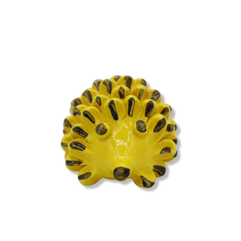 Sicilian ceramic hedgehog, made and decorated by hand, yellow background, various sizes, Mod NL - 