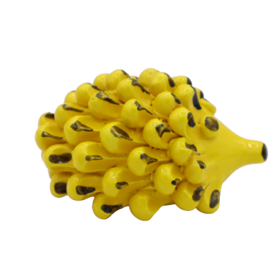 Ouriço de cerâmica siciliana, feito e decorado à mão, fundo amarelo, vários tamanhos, Mod NL - 