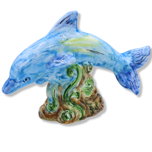 Hand-decorated Sicilian ceramic dolphin - Two models available Mod GR -  2