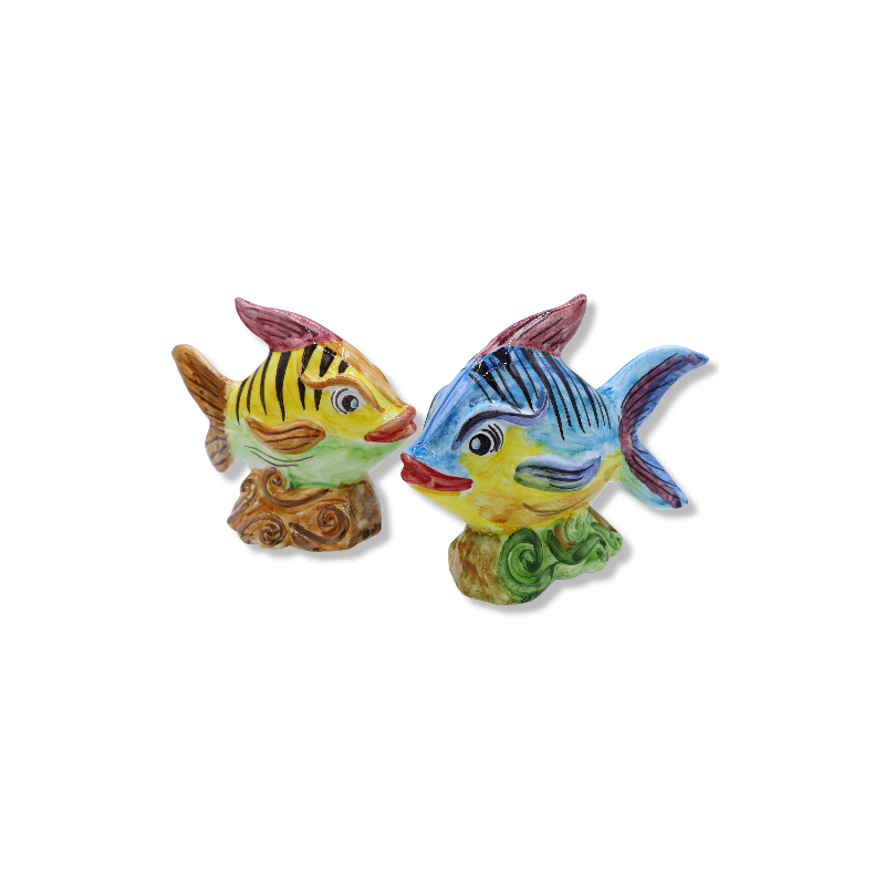Pesce tropicale in pregiata ceramica siciliana decorato a mano, h 21 x 16 cm ca. - Colore Casuale - 