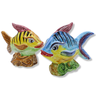 Peixe tropical em cerâmica siciliana fina, decorado à mão, altura 21 x 16 cm aprox. - Cor aleatória - 