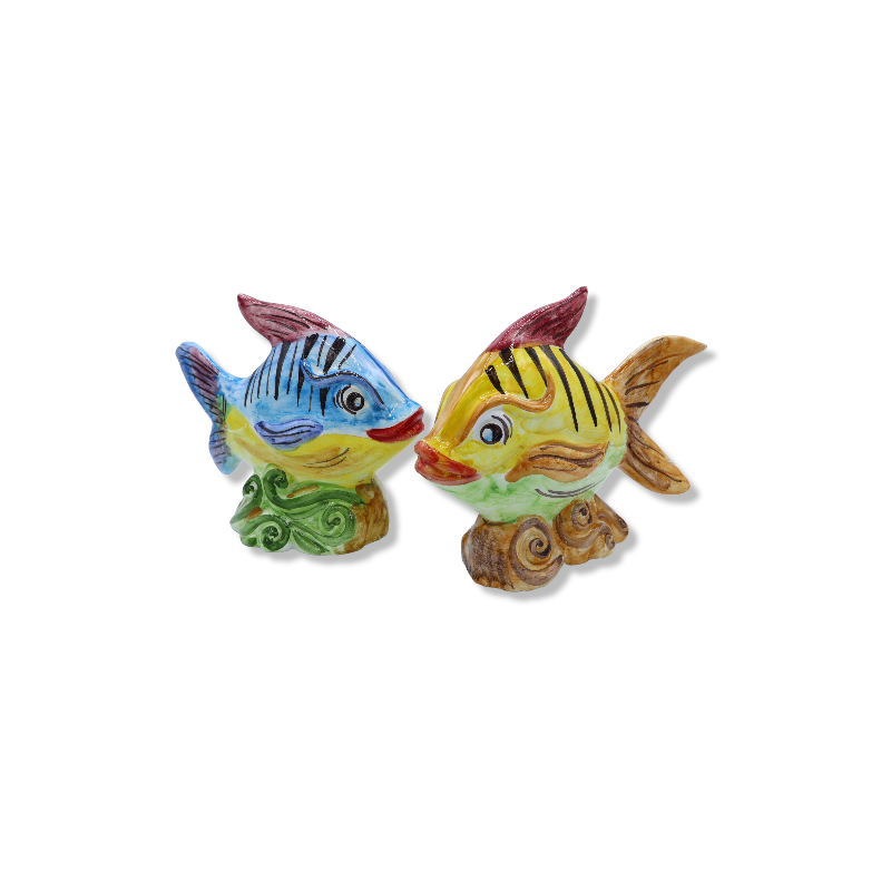 Peixe tropical em cerâmica siciliana fina, decorado à mão, altura 21 x 16 cm aprox. - Cor aleatória - 