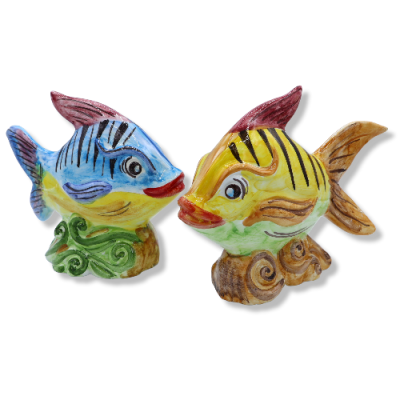 Peixe tropical em cerâmica siciliana fina, decorado à mão, altura 21 x 16 cm aprox. - Cor aleatória - 